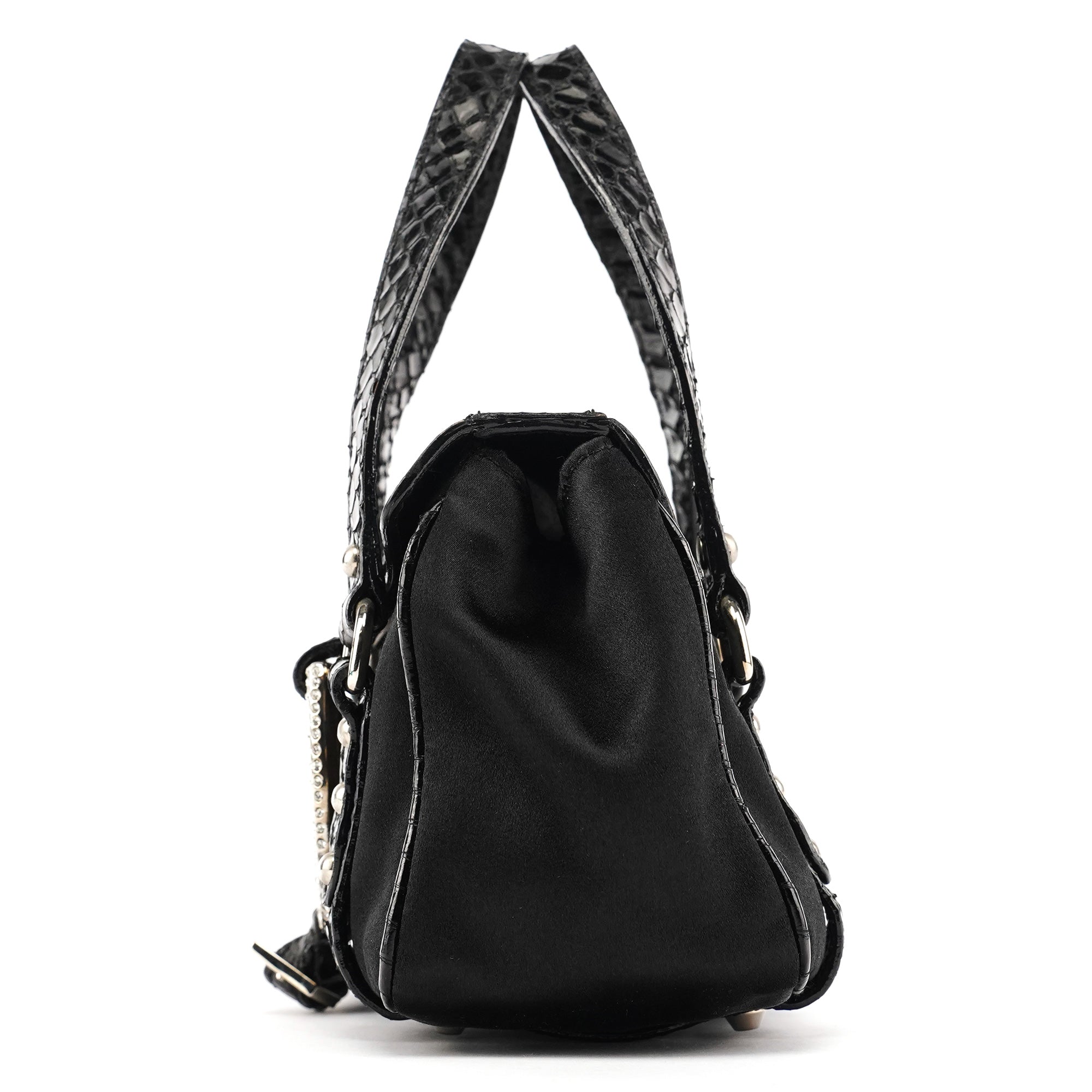 Dolce & Gabbana Black Satin Python Rhinestone Mini Bag
