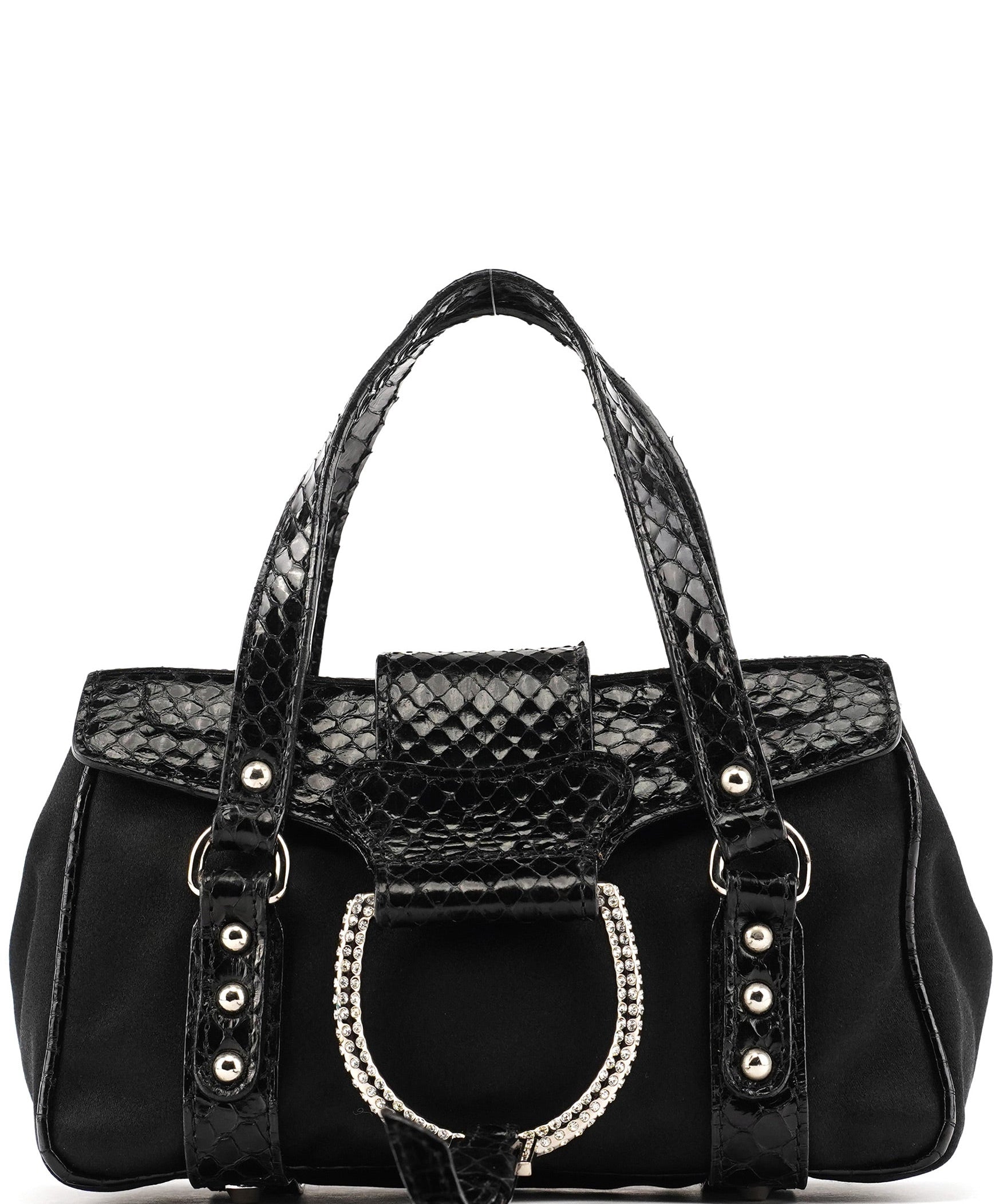 Dolce & Gabbana Black Satin Python Rhinestone Mini Bag