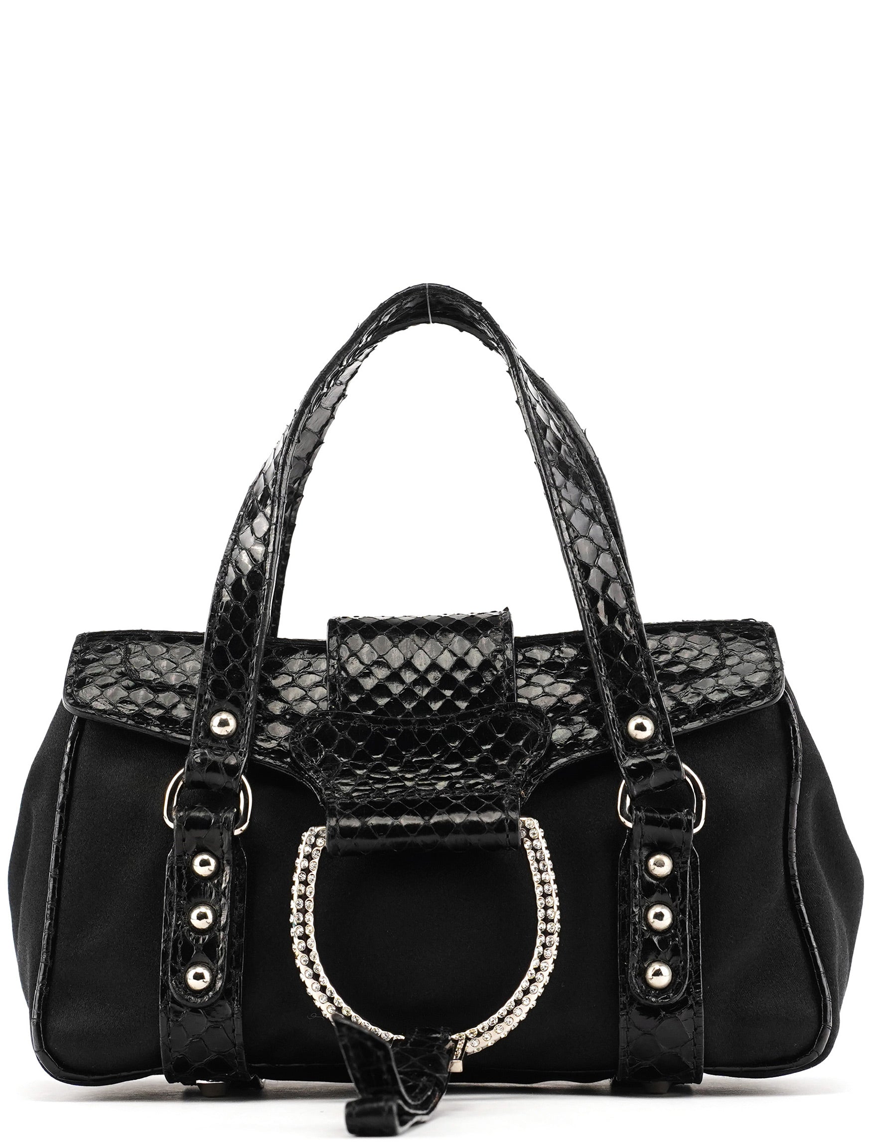 Dolce & Gabbana Black Satin Python Rhinestone Mini Bag