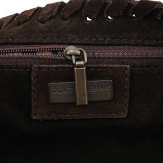 Dolce & Gabbana Brown Knit Suede Leather Shoulder Bag