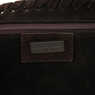 Dolce & Gabbana Brown Knit Suede Leather Shoulder Bag