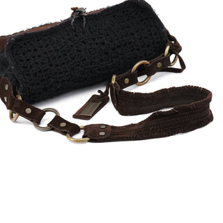 Dolce & Gabbana Brown Knit Suede Leather Shoulder Bag