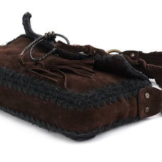 Dolce & Gabbana Brown Knit Suede Leather Shoulder Bag