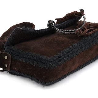 Dolce & Gabbana Brown Knit Suede Leather Shoulder Bag