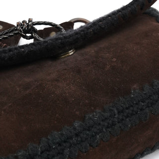 Dolce & Gabbana Brown Knit Suede Leather Shoulder Bag