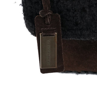Dolce & Gabbana Brown Knit Suede Leather Shoulder Bag