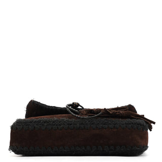 Dolce & Gabbana Brown Knit Suede Leather Shoulder Bag