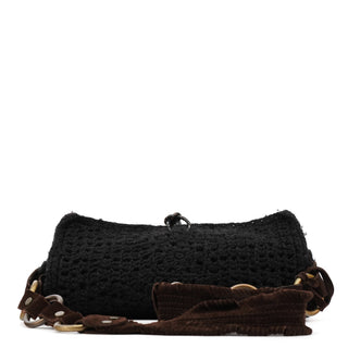 Dolce & Gabbana Brown Knit Suede Leather Shoulder Bag