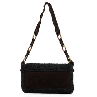 Dolce & Gabbana Brown Knit Suede Leather Shoulder Bag