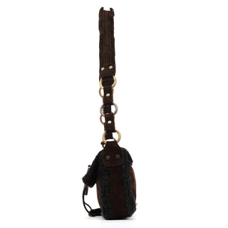 Dolce & Gabbana Brown Knit Suede Leather Shoulder Bag