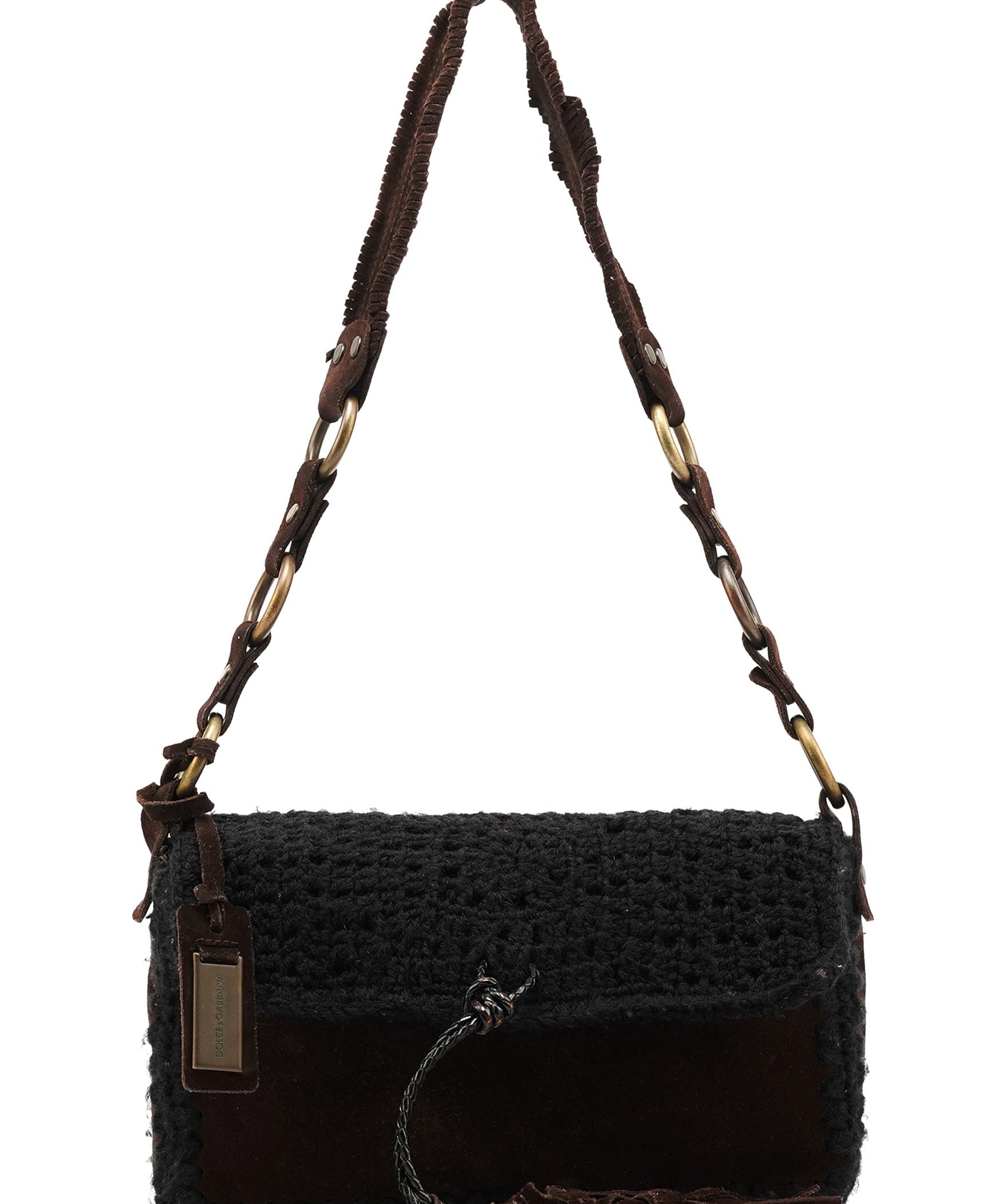 Dolce & Gabbana Borsa a spalla in camoscio e maglia marrone