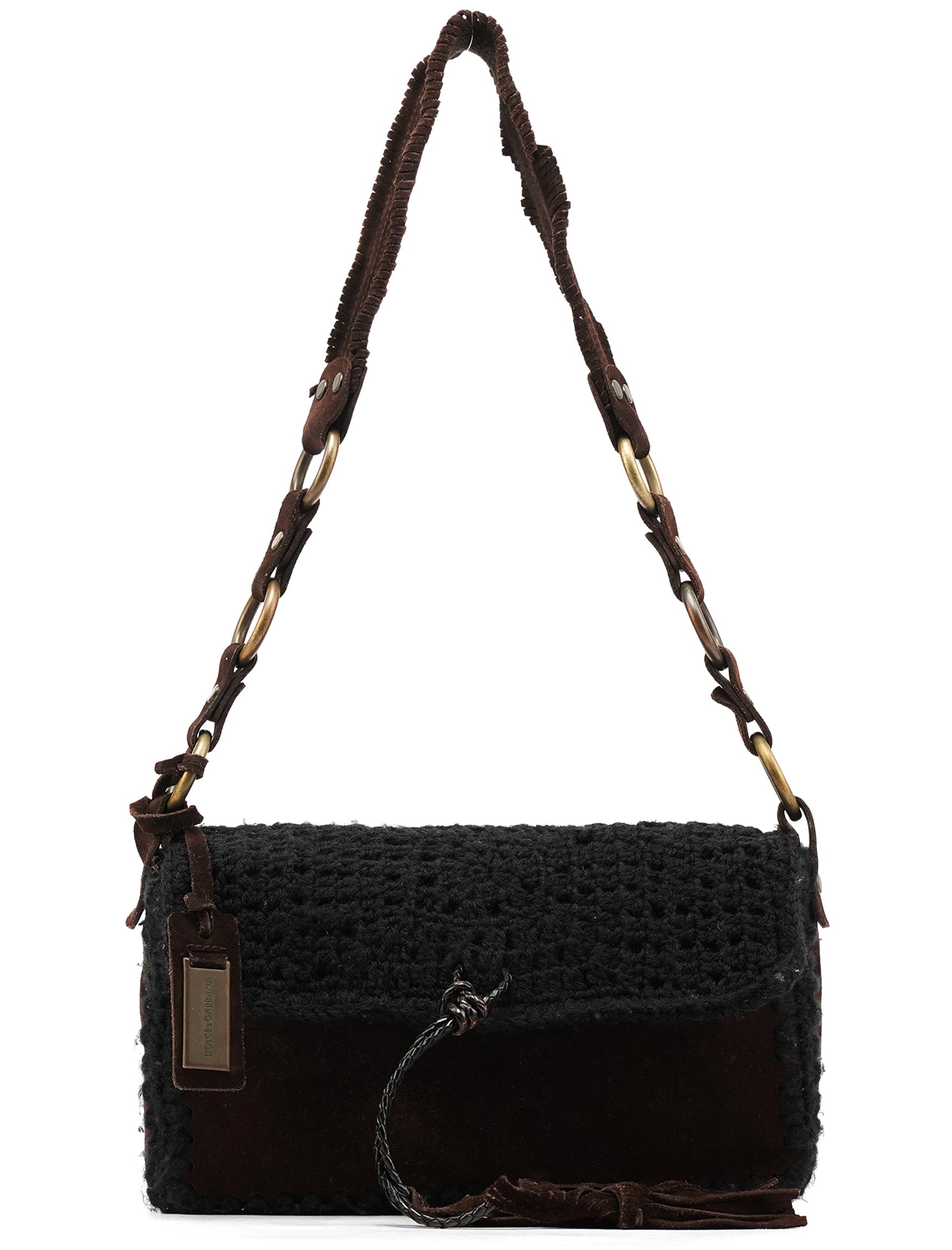 Dolce & Gabbana Borsa a spalla in camoscio e maglia marrone