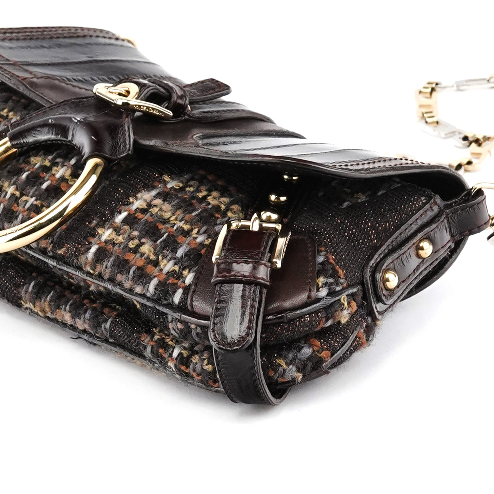 Dolce & Gabbana Sac porté épaule en cuir marron et tweed