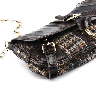 Dolce & Gabbana Brown Leather Tweed Shoulder Bag