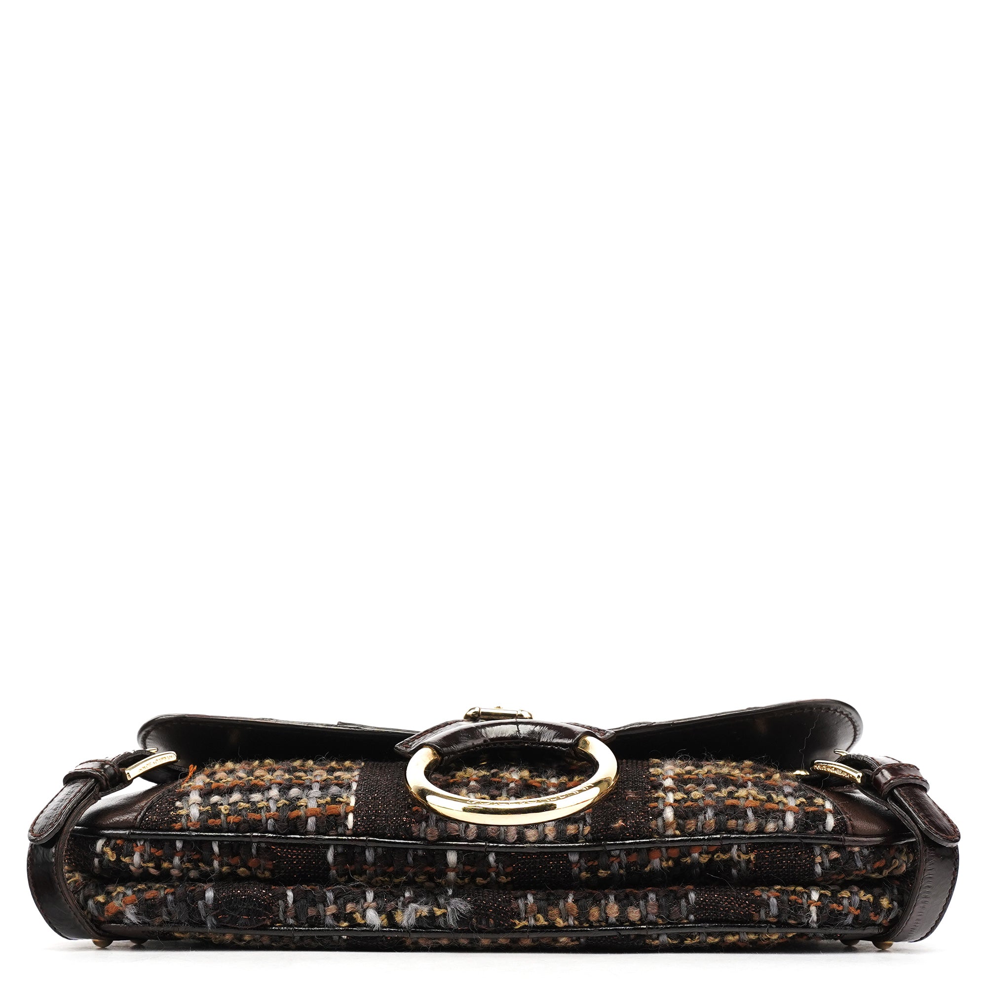 Dolce & Gabbana Sac porté épaule en cuir marron et tweed