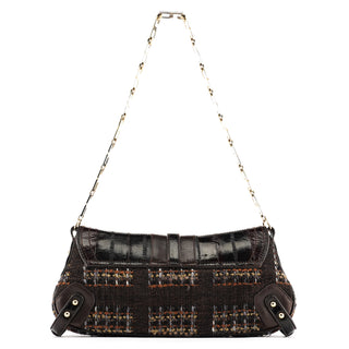 Dolce & Gabbana Brown Leather Tweed Shoulder Bag