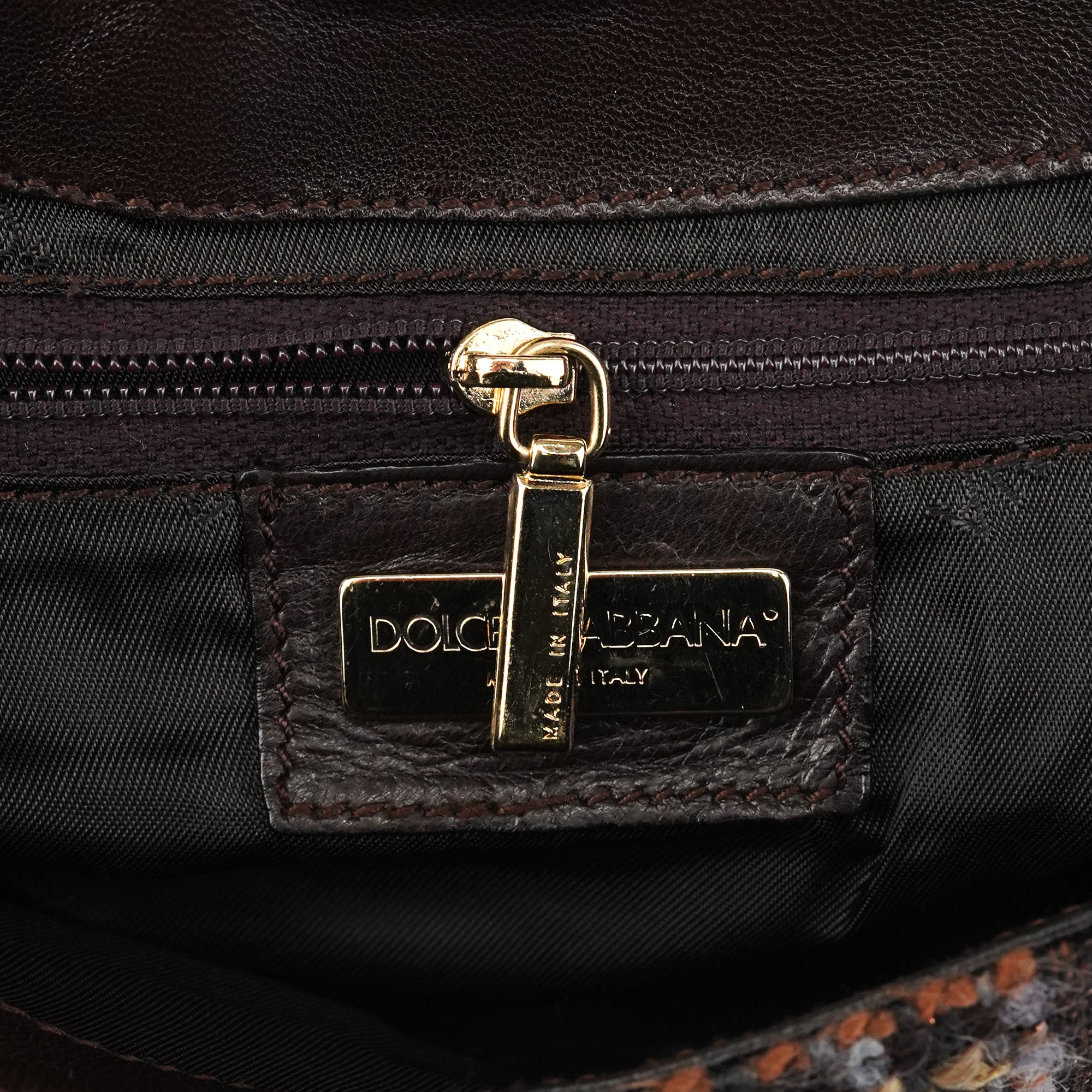 Dolce & Gabbana Sac porté épaule en cuir marron et tweed