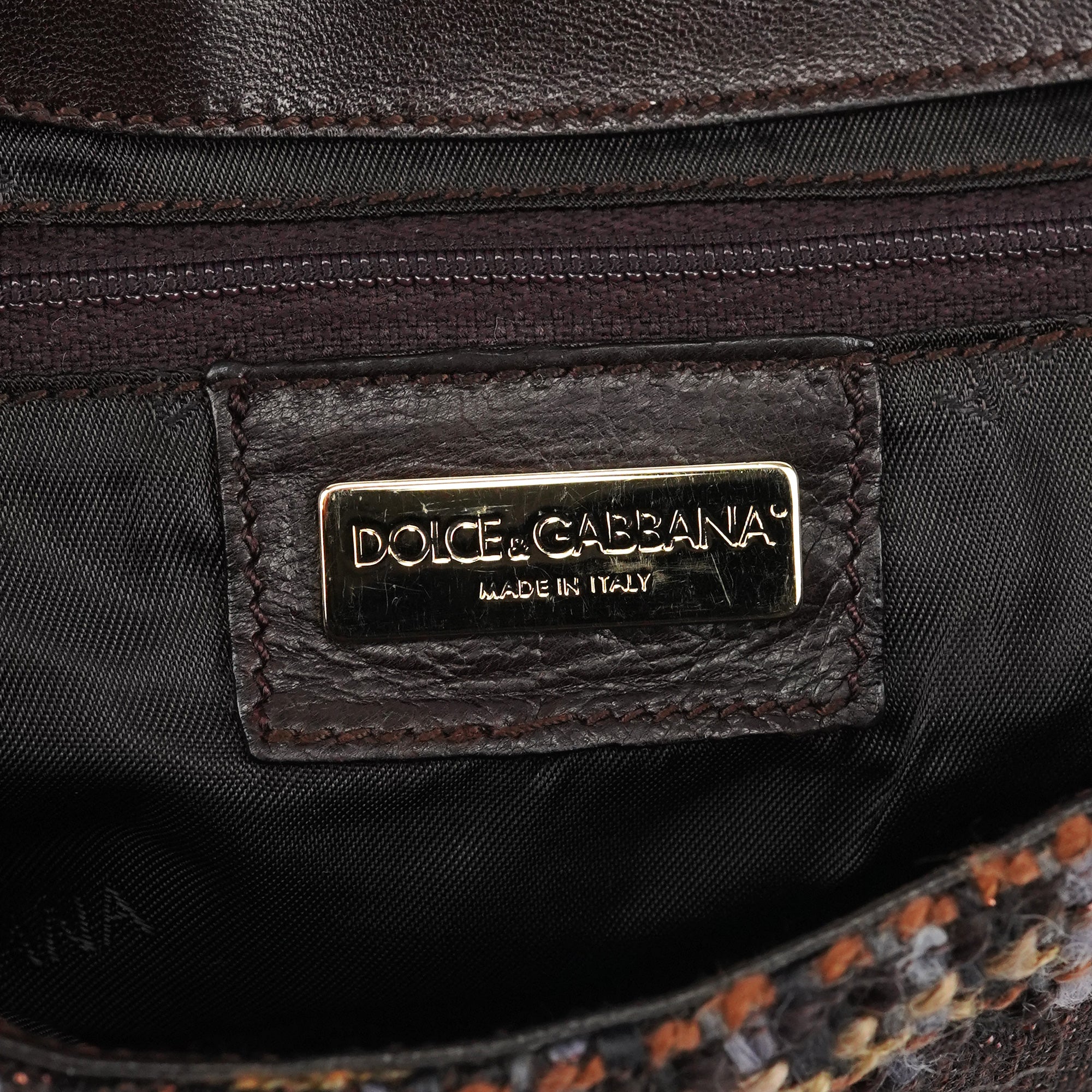 Dolce & Gabbana Sac porté épaule en cuir marron et tweed