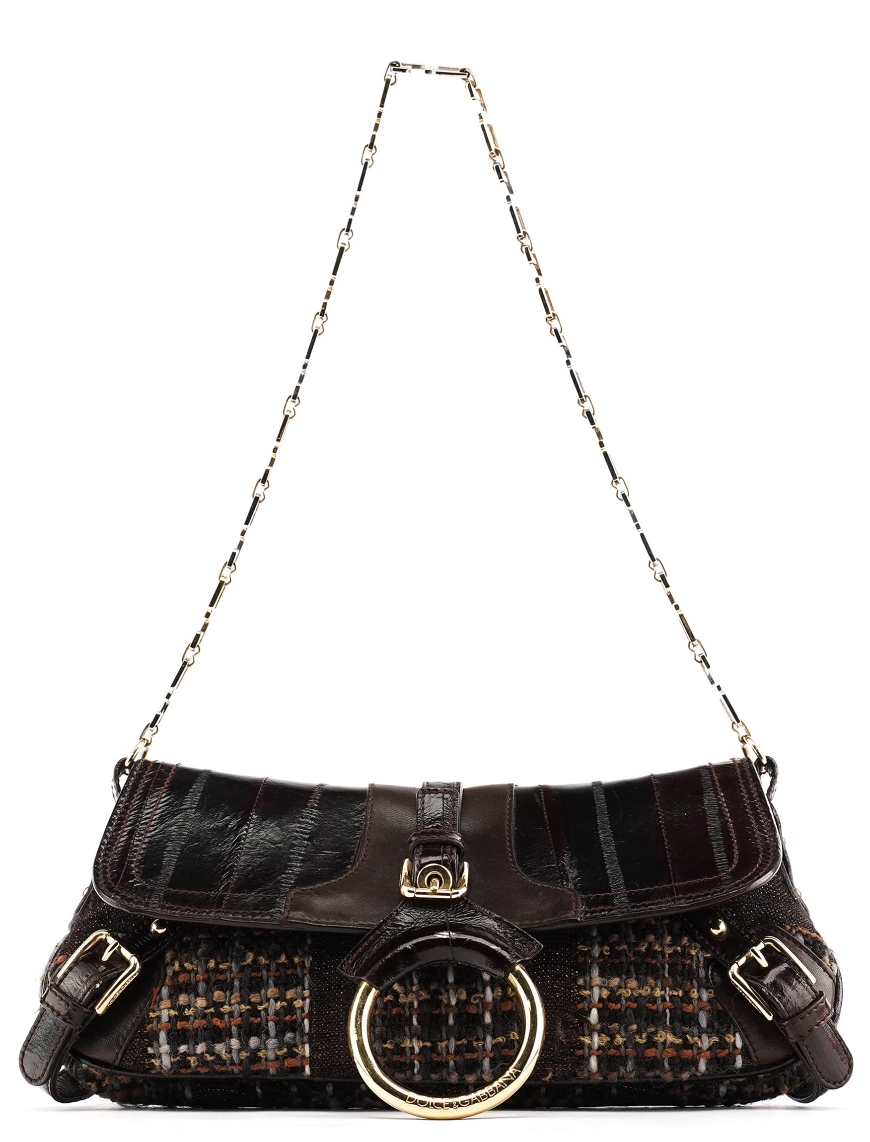 Dolce & Gabbana Sac porté épaule en cuir marron et tweed