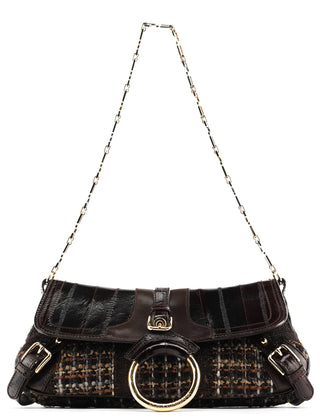 Dolce & Gabbana Brown Leather Tweed Shoulder Bag