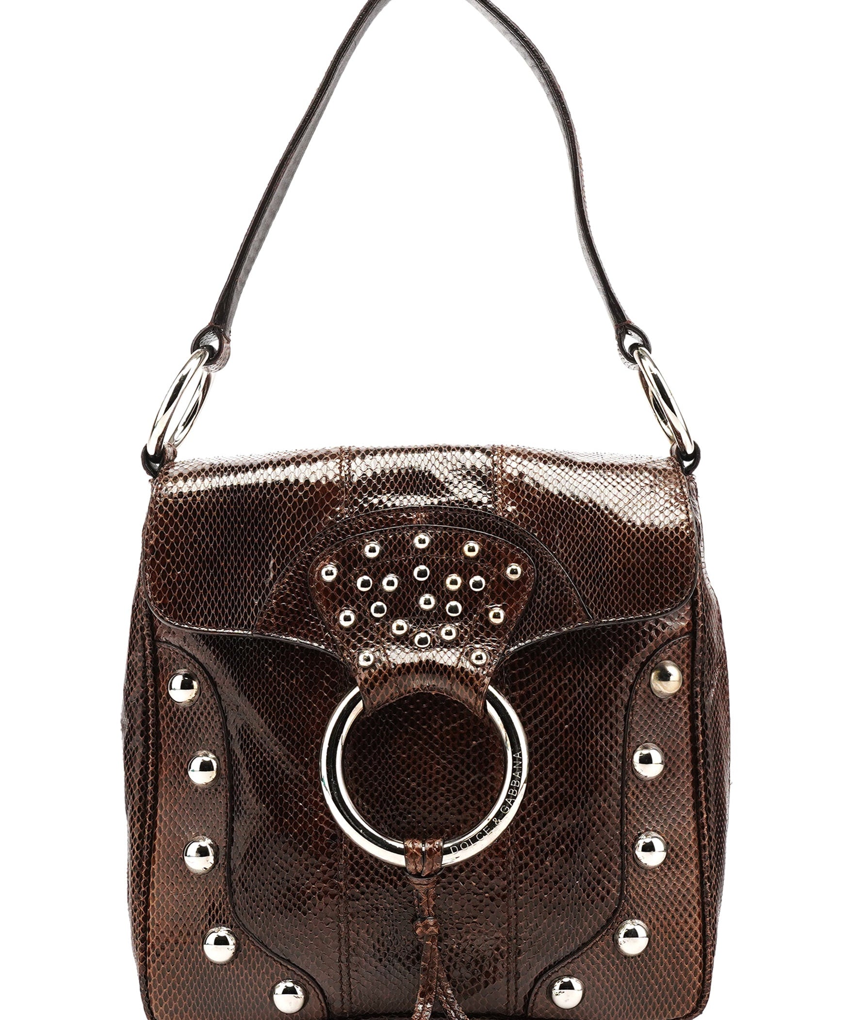 Dolce & Gabbana Brown Python Leather Buckle Shoulder Bag