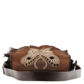 Dolce & Gabbana Brown Shearling Butterfly Shoulder Bag
