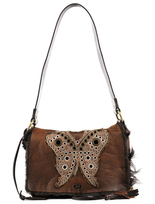 Dolce & Gabbana Brown Shearling Butterfly Shoulder Bag
