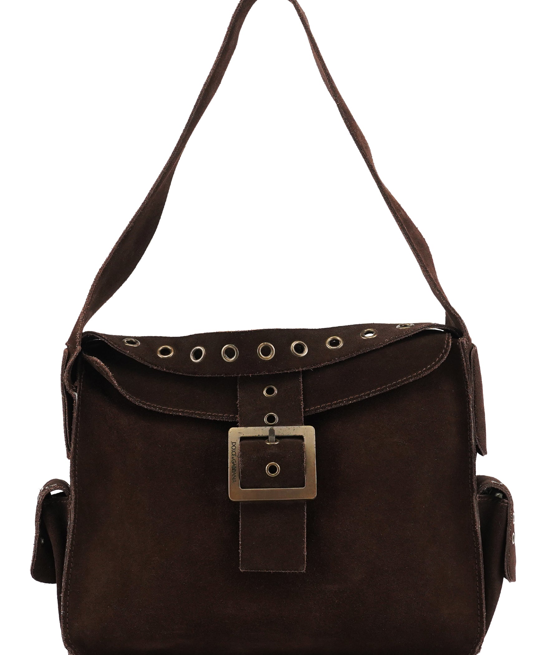 Dolce & Gabbana Brown Suede Flap Shoulder Bag