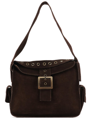 Dolce & Gabbana Brown Suede Flap Shoulder Bag
