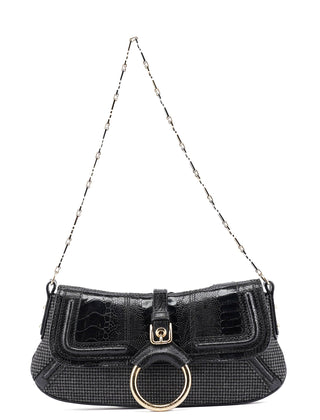 Dolce & Gabbana Croc Embossed Houndstooth DG Chain Shoulder Bag