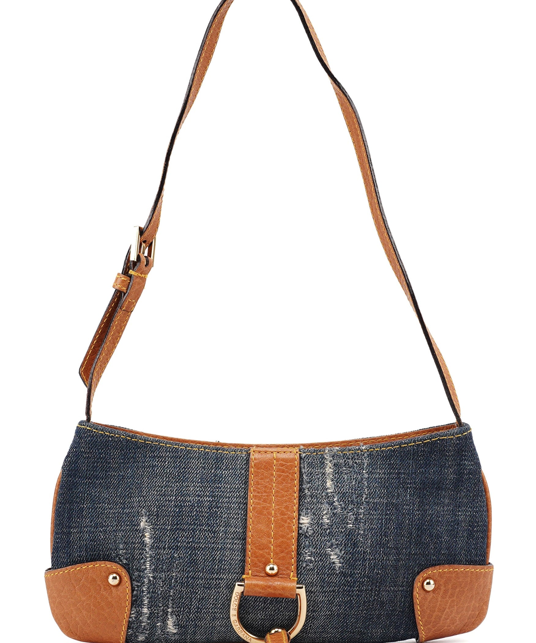 Dolce & Gabbana Denim Brown Calfskin Mini Hobo Bag