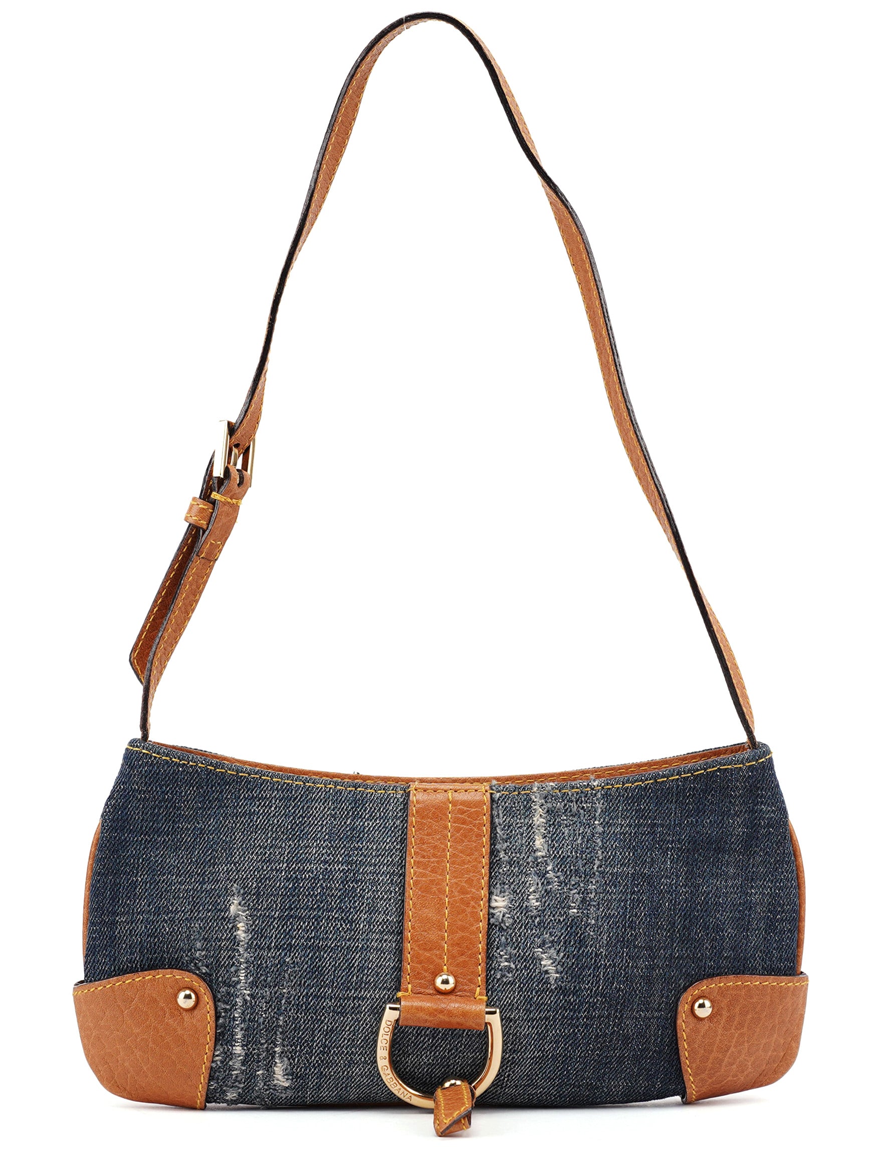 Dolce & Gabbana Denim Brown Calfskin Mini Hobo Bag