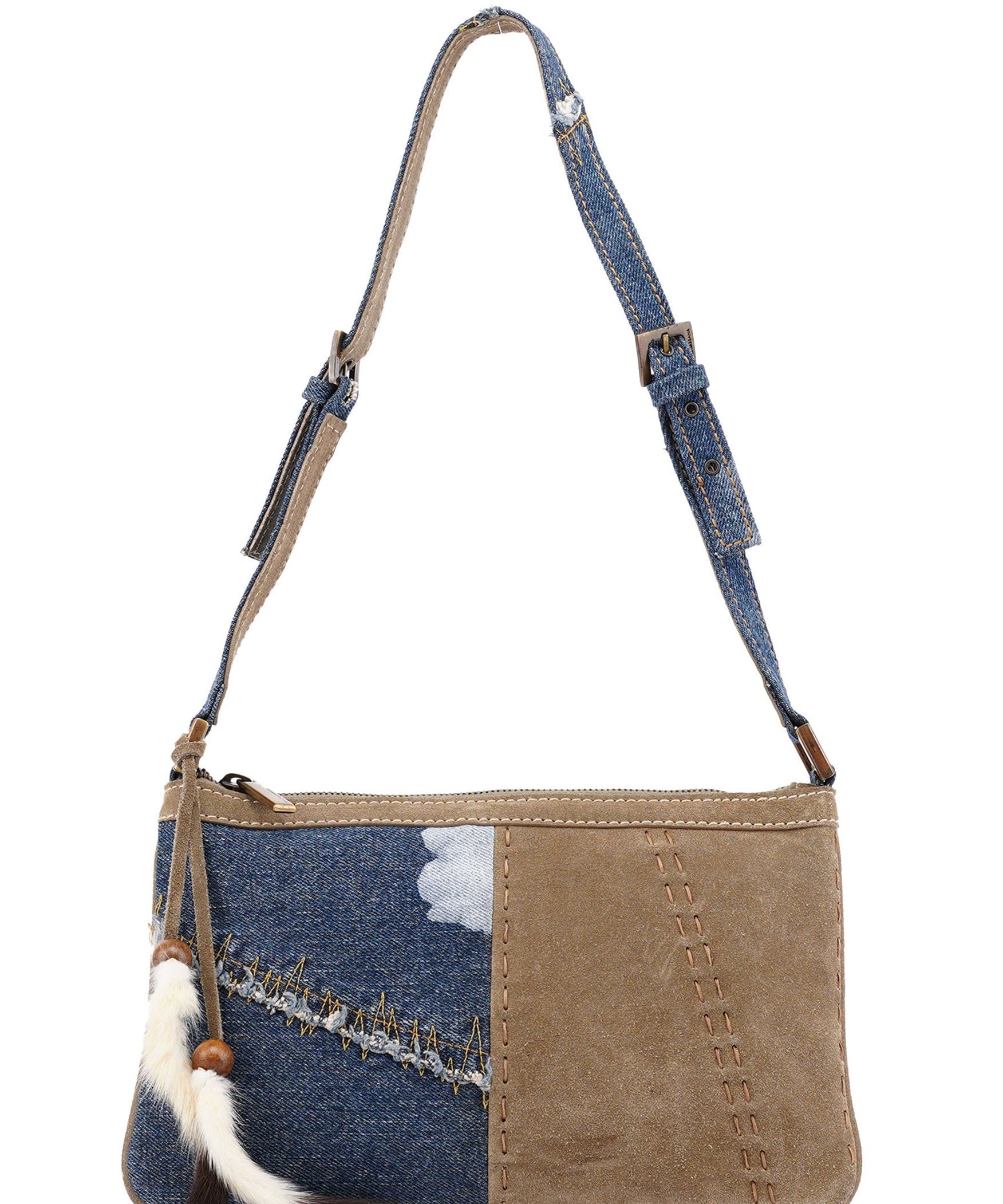 Dolce & Gabbana Mini sac hobo en daim marron et denim bleu