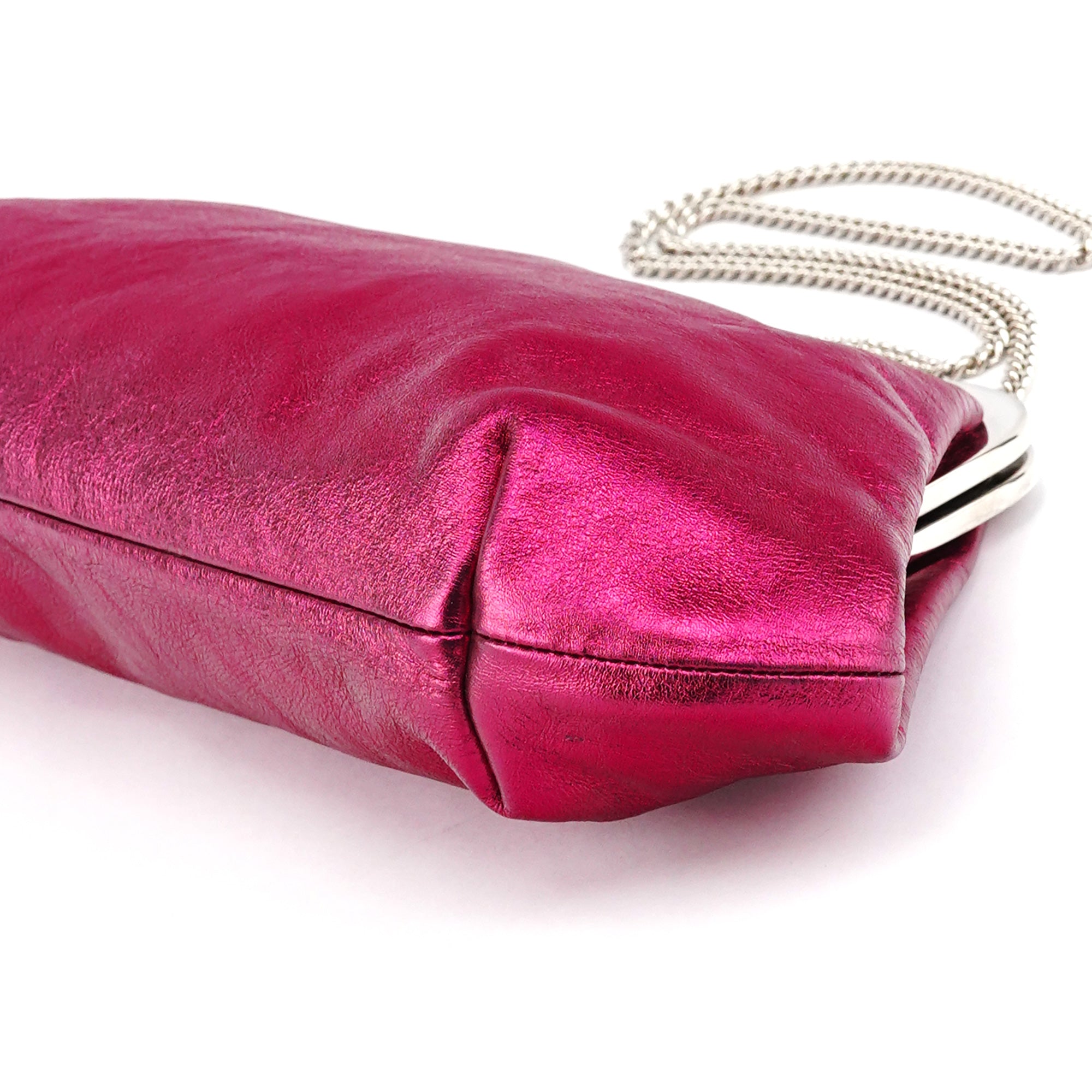 Dolce & Gabbana Sac porté épaule à fermoir cadre en cuir métallisé fuchsia