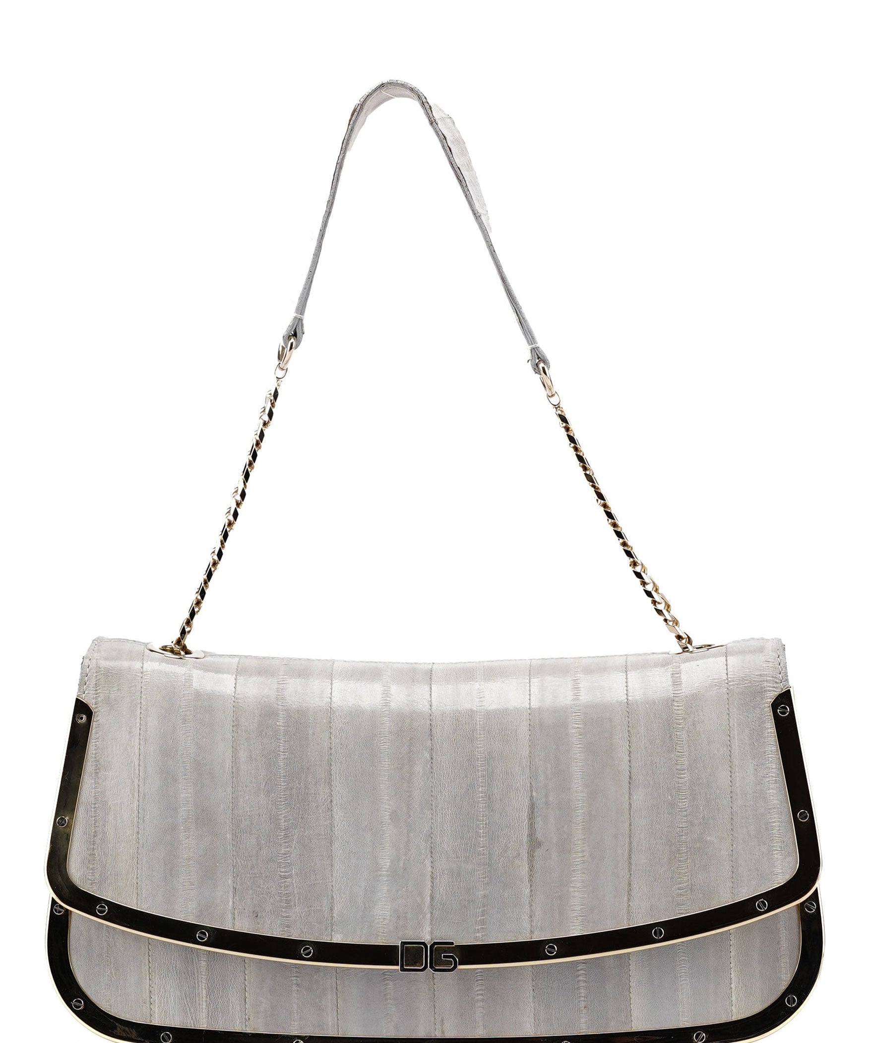 Dolce & Gabbana Grey Gold Leather DG Shoulder Bag