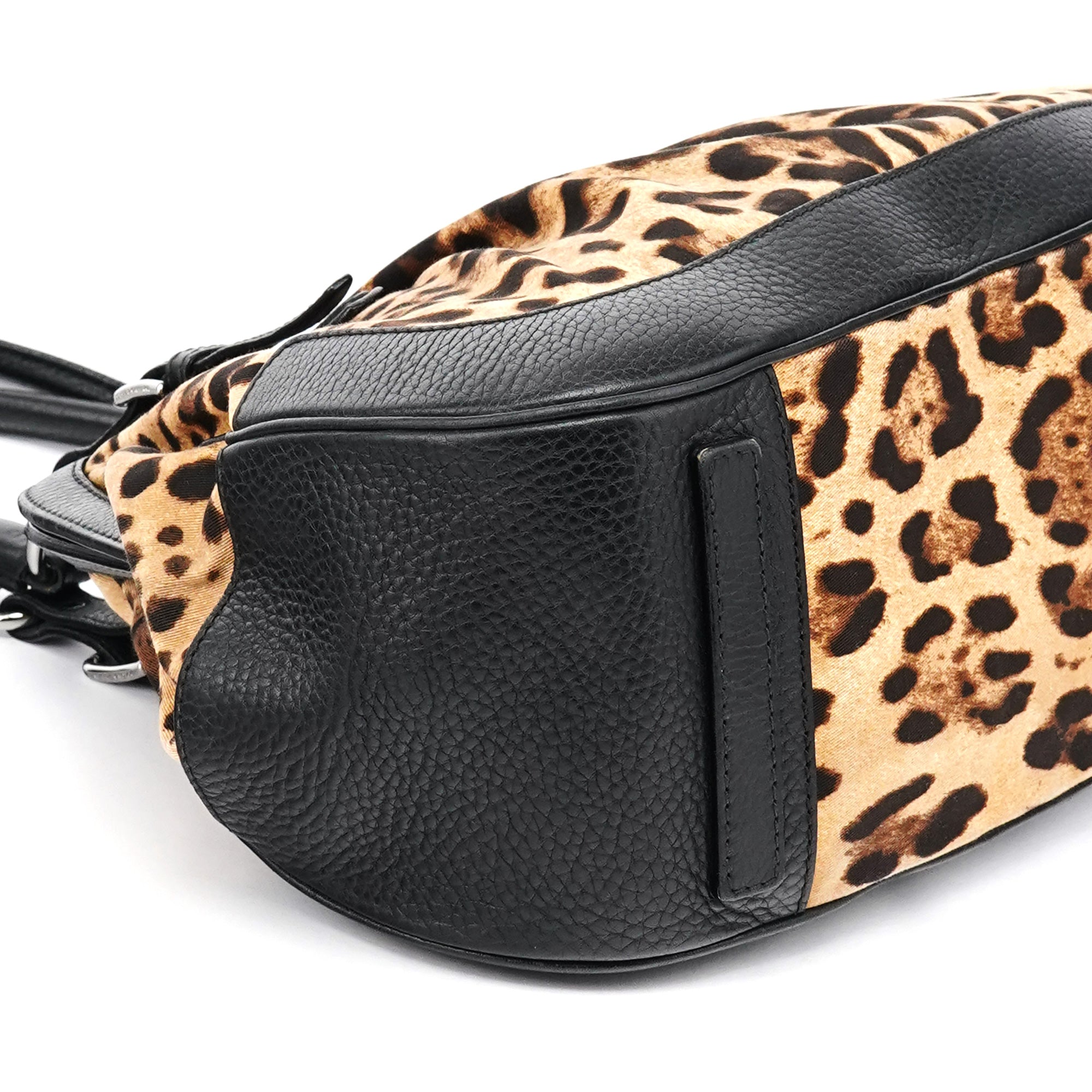 Dolce & Gabbana Leopard Print Canvas Leather Tote Bag