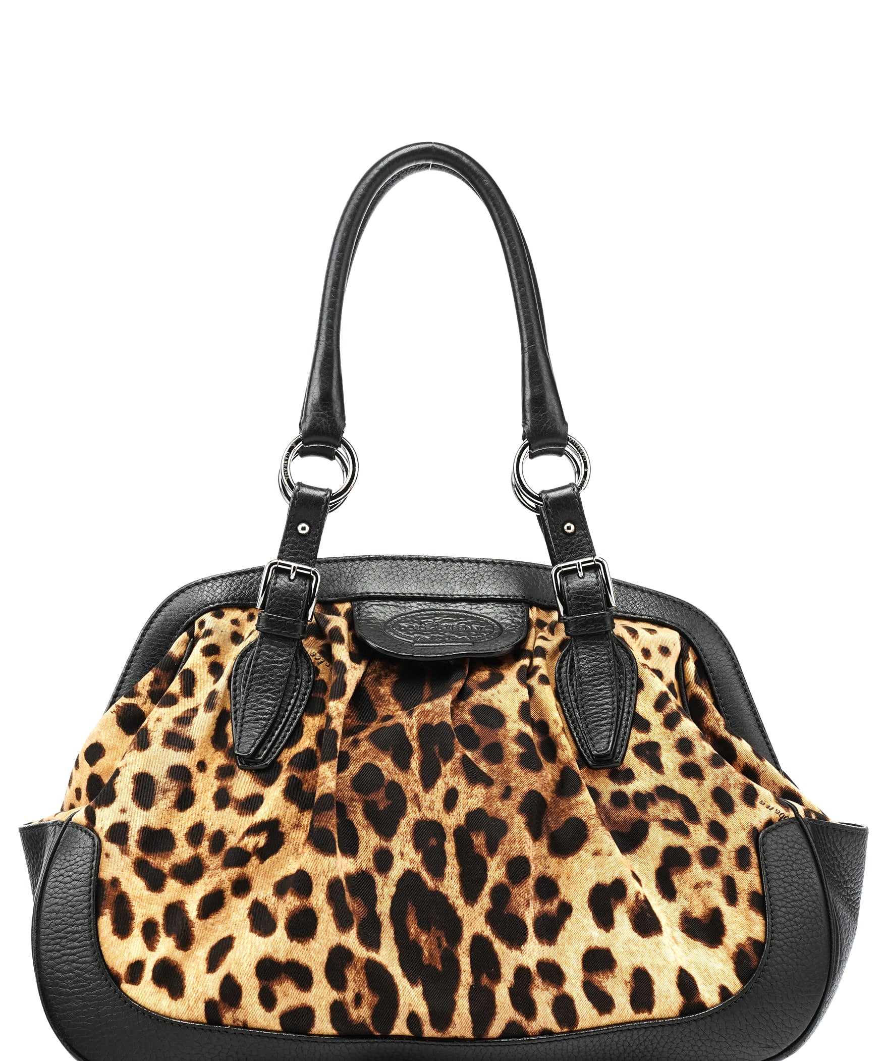 Dolce & Gabbana Leopard Print Canvas Leather Tote Bag