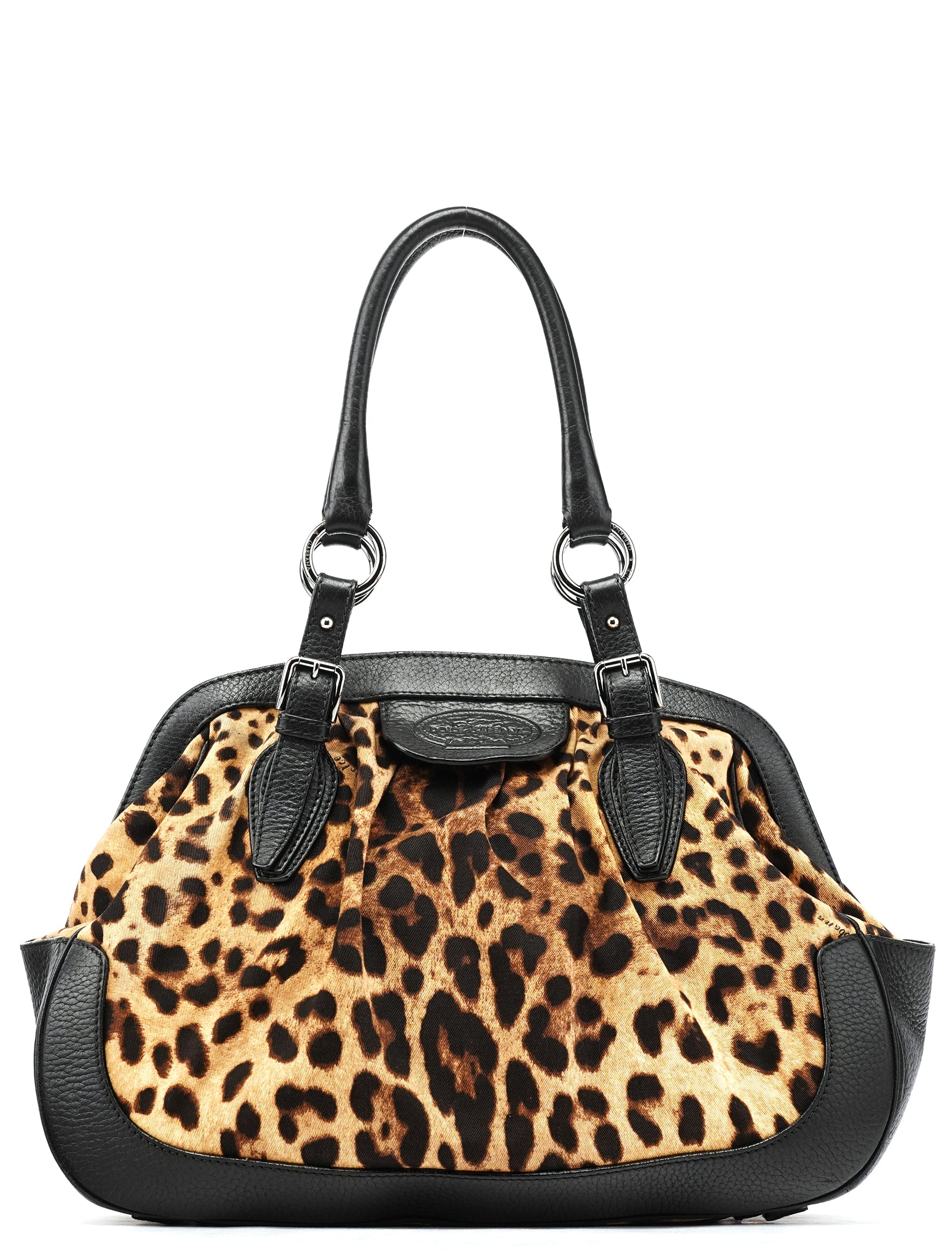 Dolce & Gabbana Leopard Print Canvas Leather Tote Bag