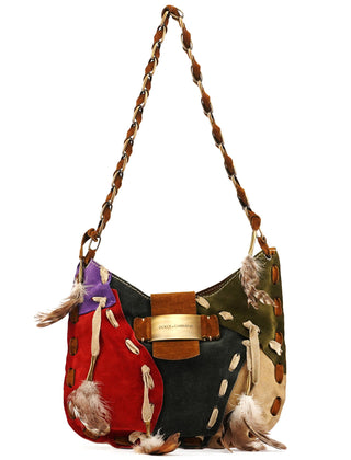 Dolce & Gabbana Multicolour Suede Feather Shoulder Bag