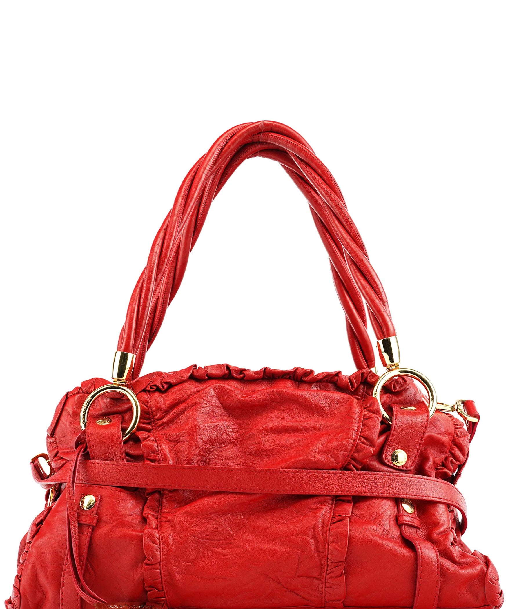 Dolce & Gabbana Red Leather Knot 2-Way Boston Bag