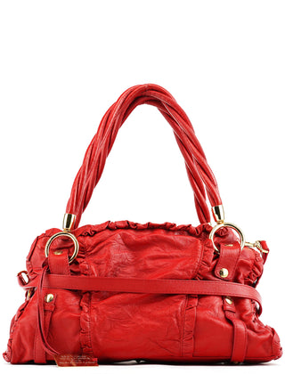 Dolce & Gabbana Red Leather Knot 2-Way Boston Bag