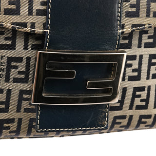 Fendi Beige Navy FF Zucchino Baguette Shoulder Bag