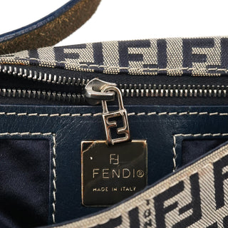 Fendi Beige Navy FF Zucchino Baguette Shoulder Bag