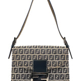 Fendi Beige Navy FF Zucchino Baguette Shoulder Bag