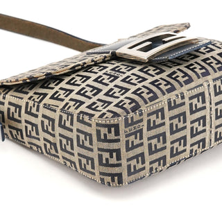 Fendi Beige Navy FF Zucchino Baguette Shoulder Bag
