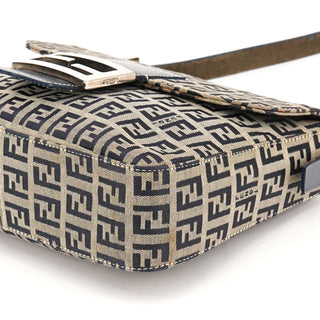 Fendi Beige Navy FF Zucchino Baguette Shoulder Bag