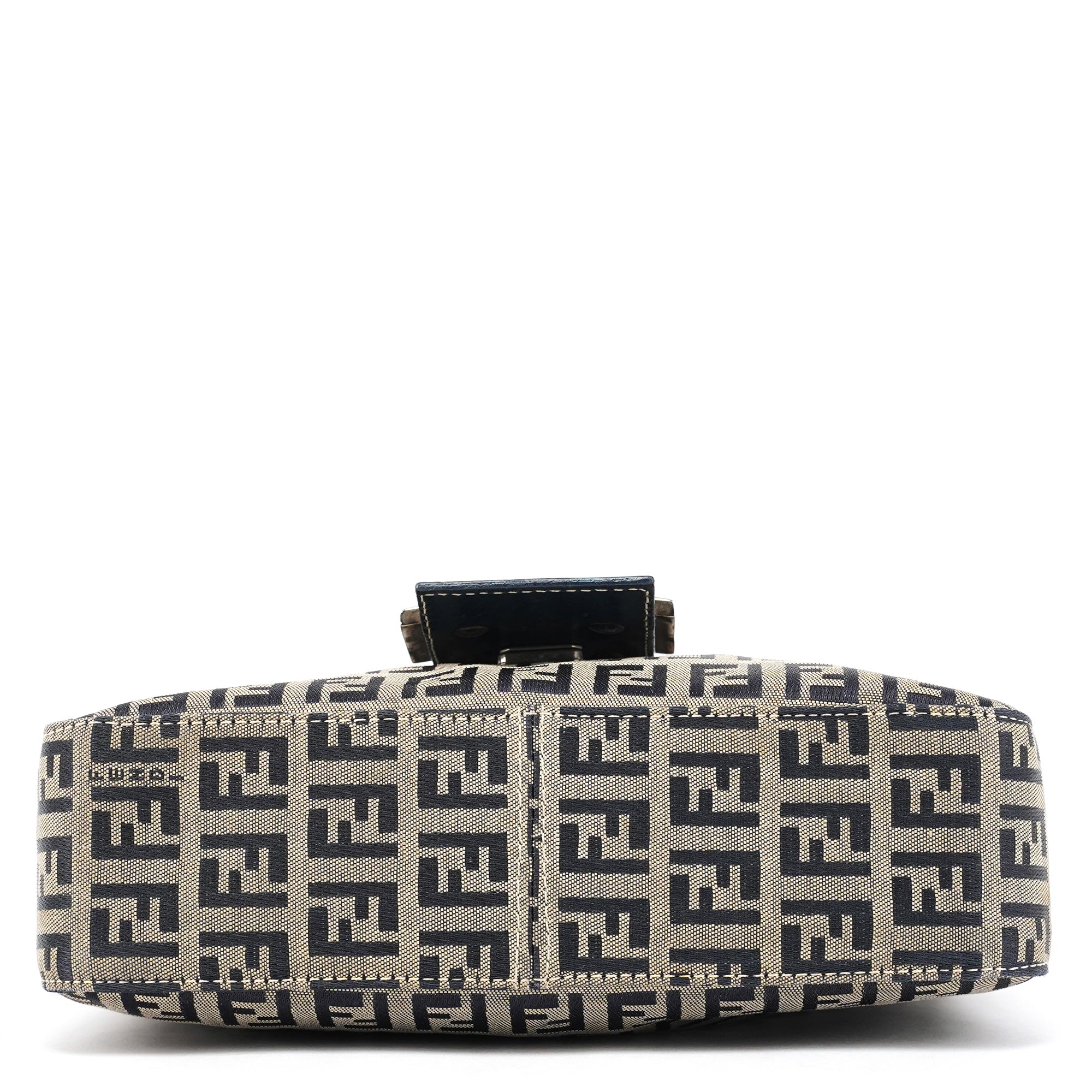 Fendi Beige Navy FF Zucchino Baguette Shoulder Bag