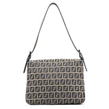 Fendi Beige Navy FF Zucchino Baguette Shoulder Bag