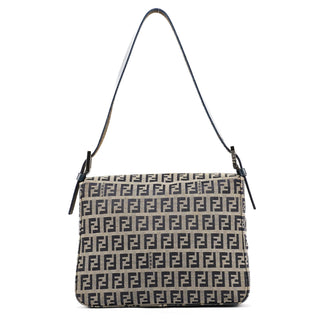 Fendi Beige Navy FF Zucchino Baguette Shoulder Bag