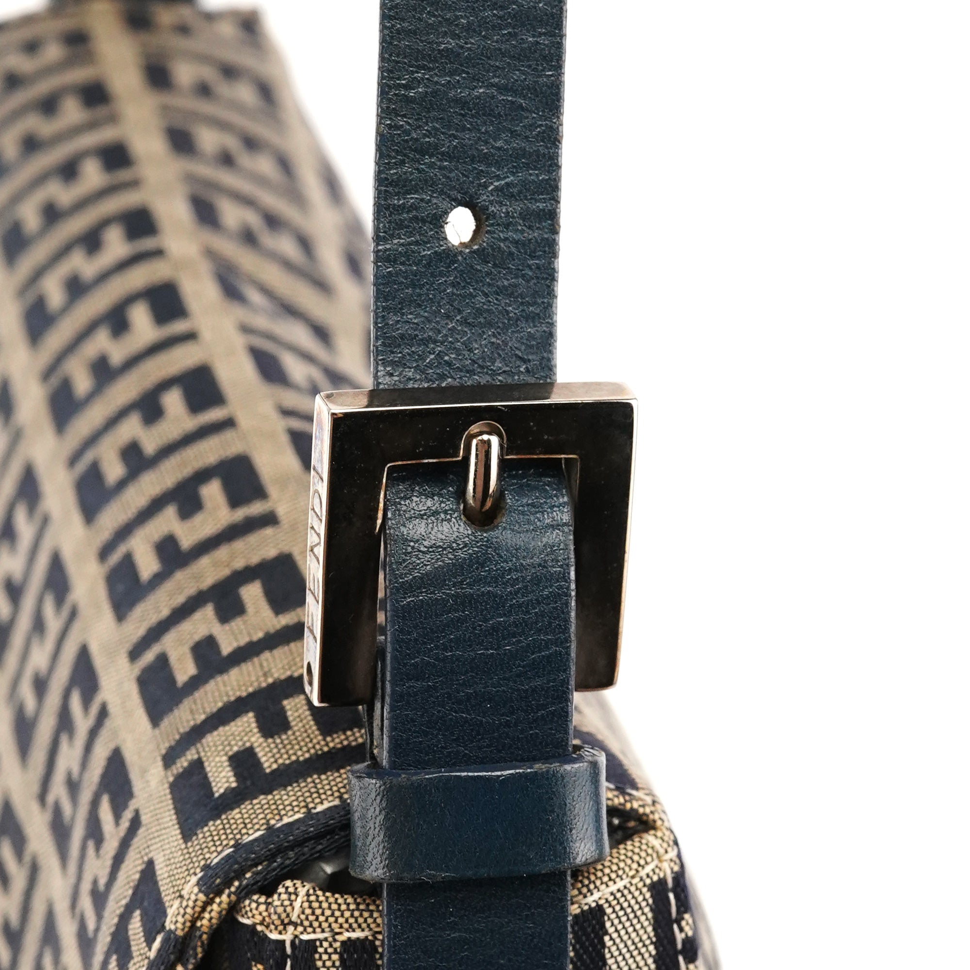 Fendi Beige Navy FF Zucchino Baguette Shoulder Bag